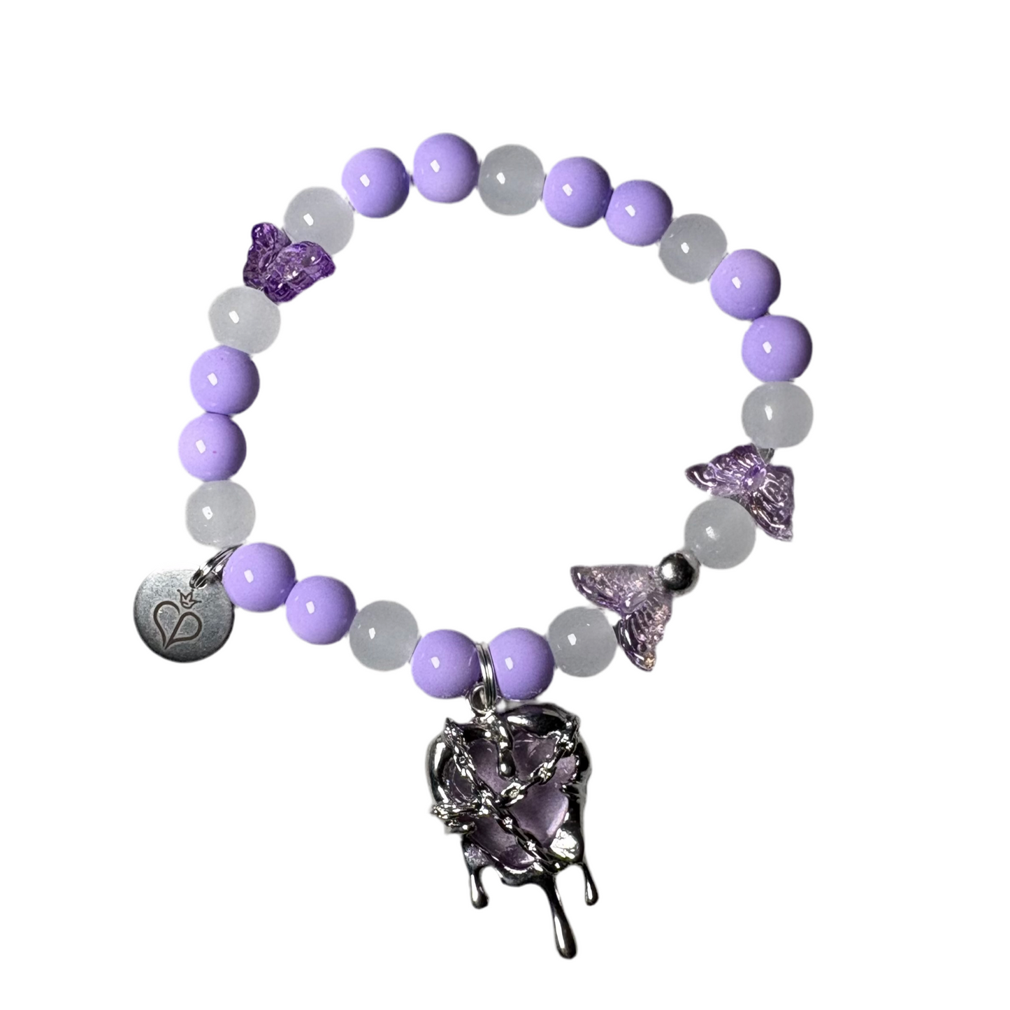 Purple and White Frosty Bead Charm Bracelet