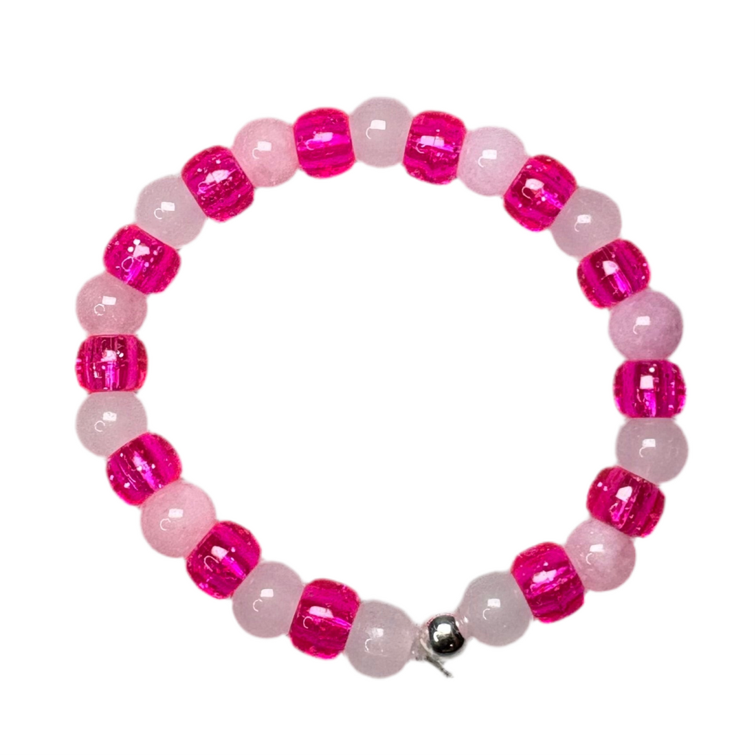 Pink Natural Stone Beads | White Frosty Beads | Pink Pony Bead Bracelet Charms By Prince™
