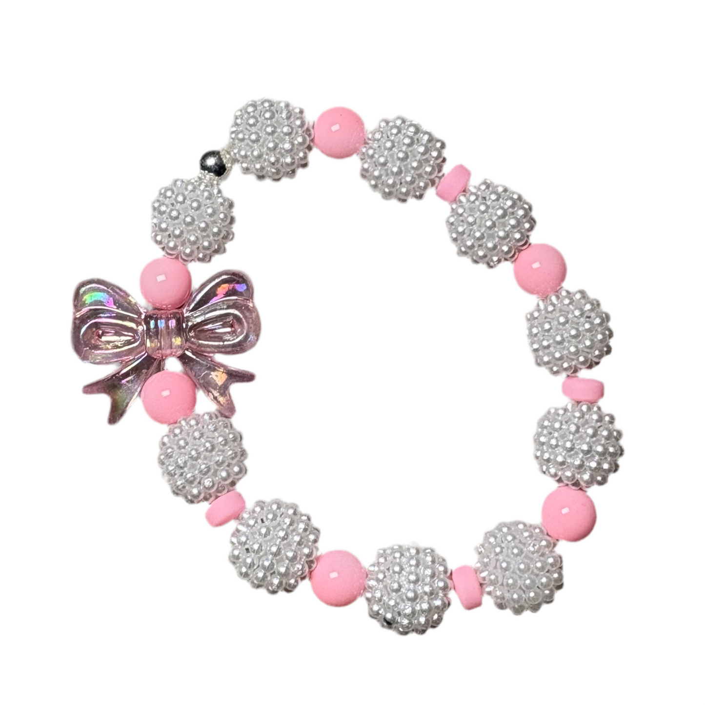 Pink Bow Charm Beaded Bracelet 🎀