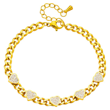 Hearts Bracelet, 18K Gold Plated Steel Intensity