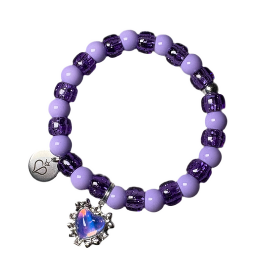 Purple Pony Bead Bling heart Bracelet