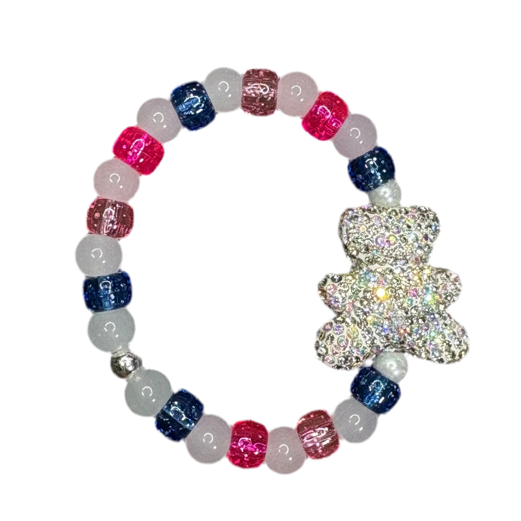 Blue | Pink | White | Bling Teddy Bear | Frosty Bead Bracelet