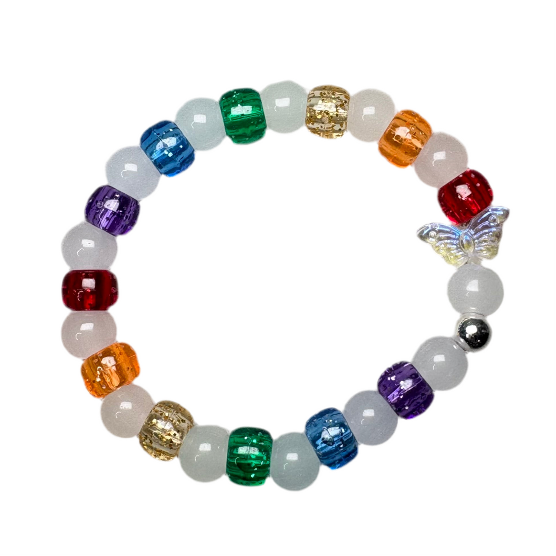 White Frosty Beads | Rainbow Pony Bead | Butterfly Charm Bracelet Charms By Prince™