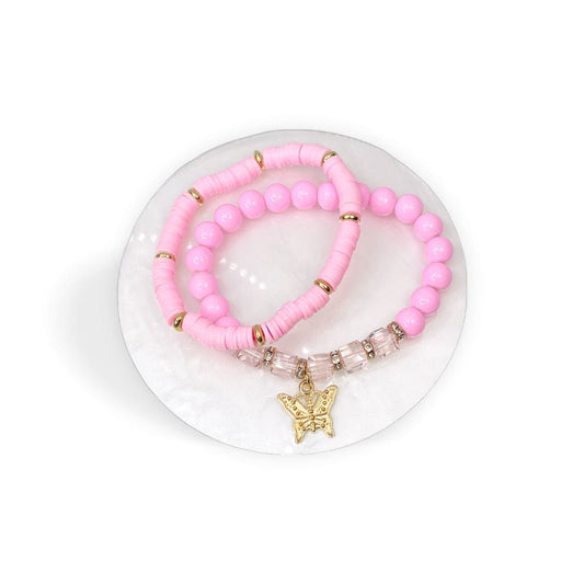 Pink Butterfly Bead Bracelet Set Charms By Prince™