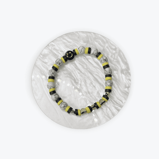 Black & Yellow Smiley Face Handmade Clay Bead Bracelet Charms By Prince™