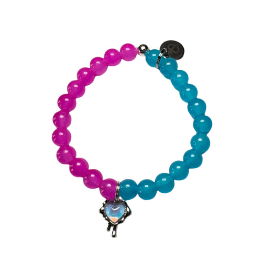 Cotton Candy Glass Bead Bracelet with Heart Charm