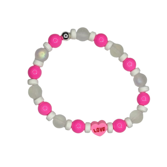 Pink | Rainbow White | Silver | Mermaid Glass Bead Bracelet