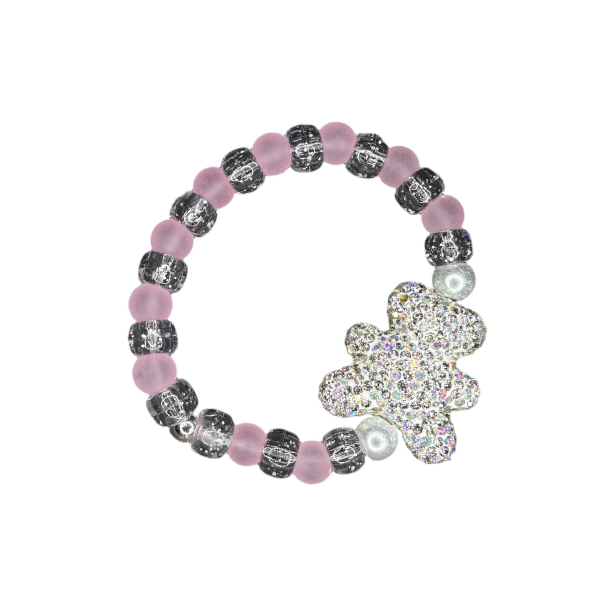 Pink Matte | White | Bling Teddy Bear | Frosty Bead Bracelet
