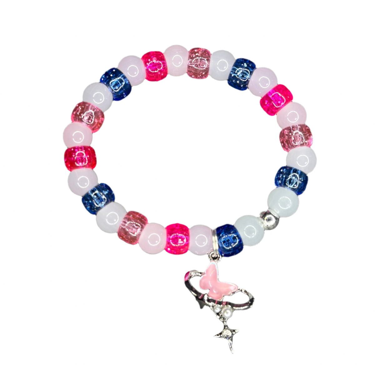 Blue | Pink | White | Butterfly Charm | Frosty Bead Bracelet