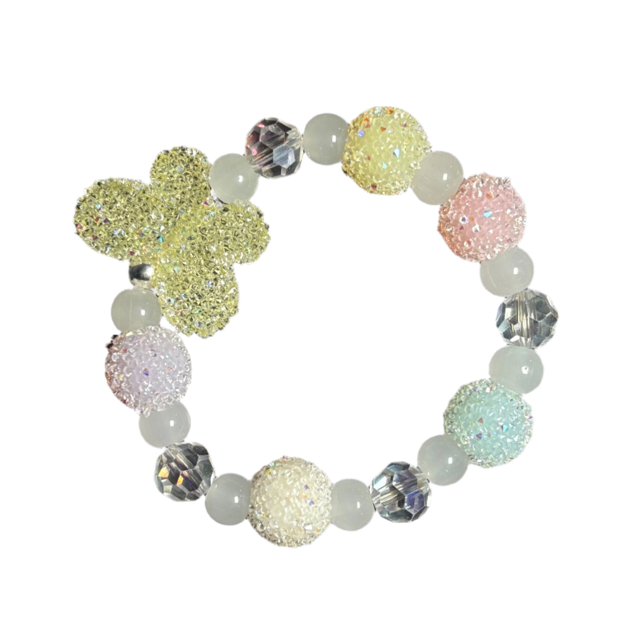 Gummy Beads | White Frosty Beads | White Pony Bead Bracelet with Gummy Butterfly Charms By Prince™
