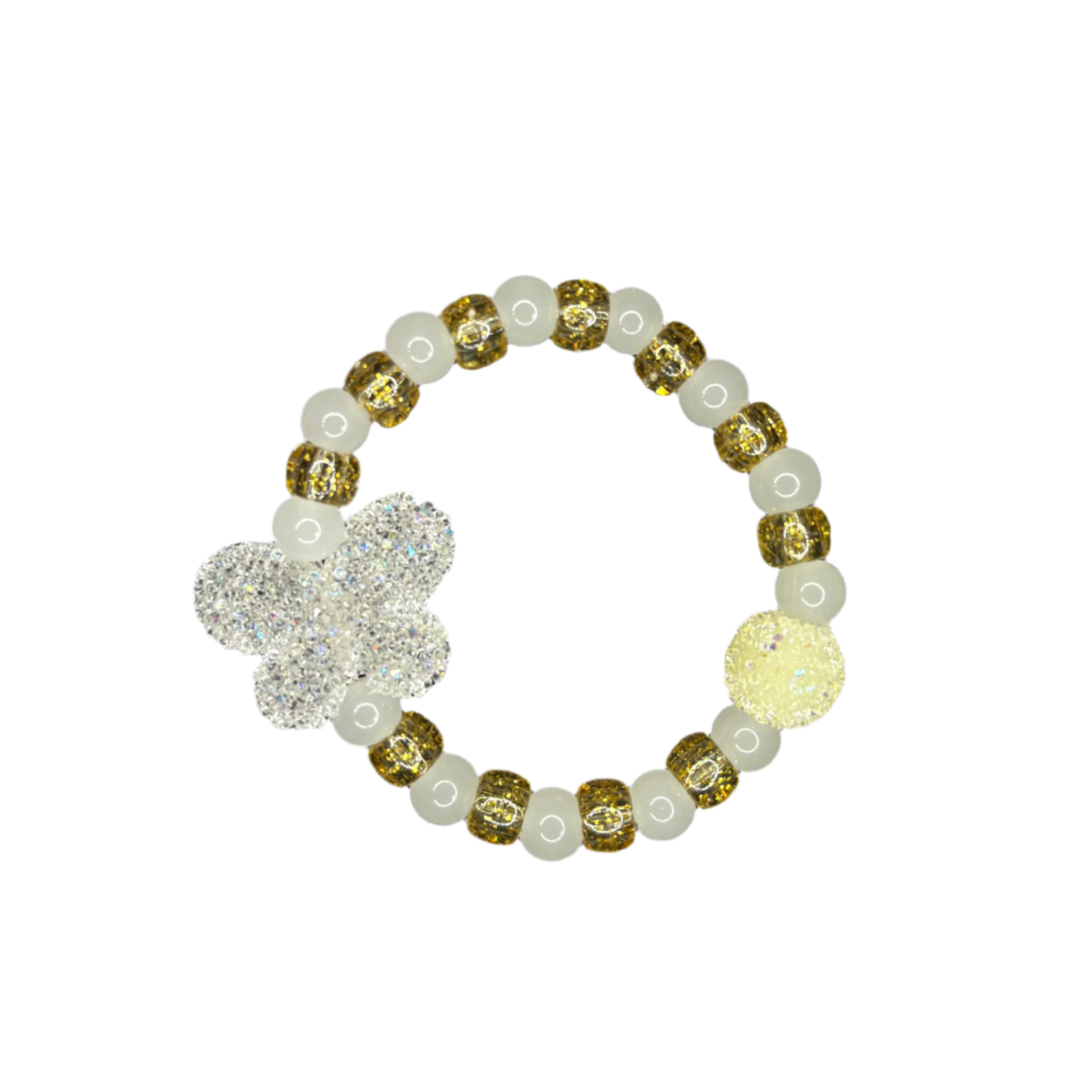 Yellow Pastel Gummy Bead | White Frosty Beads | Champagne Pony Bead Bracelet with Gummy Butterfly Charms By Prince™