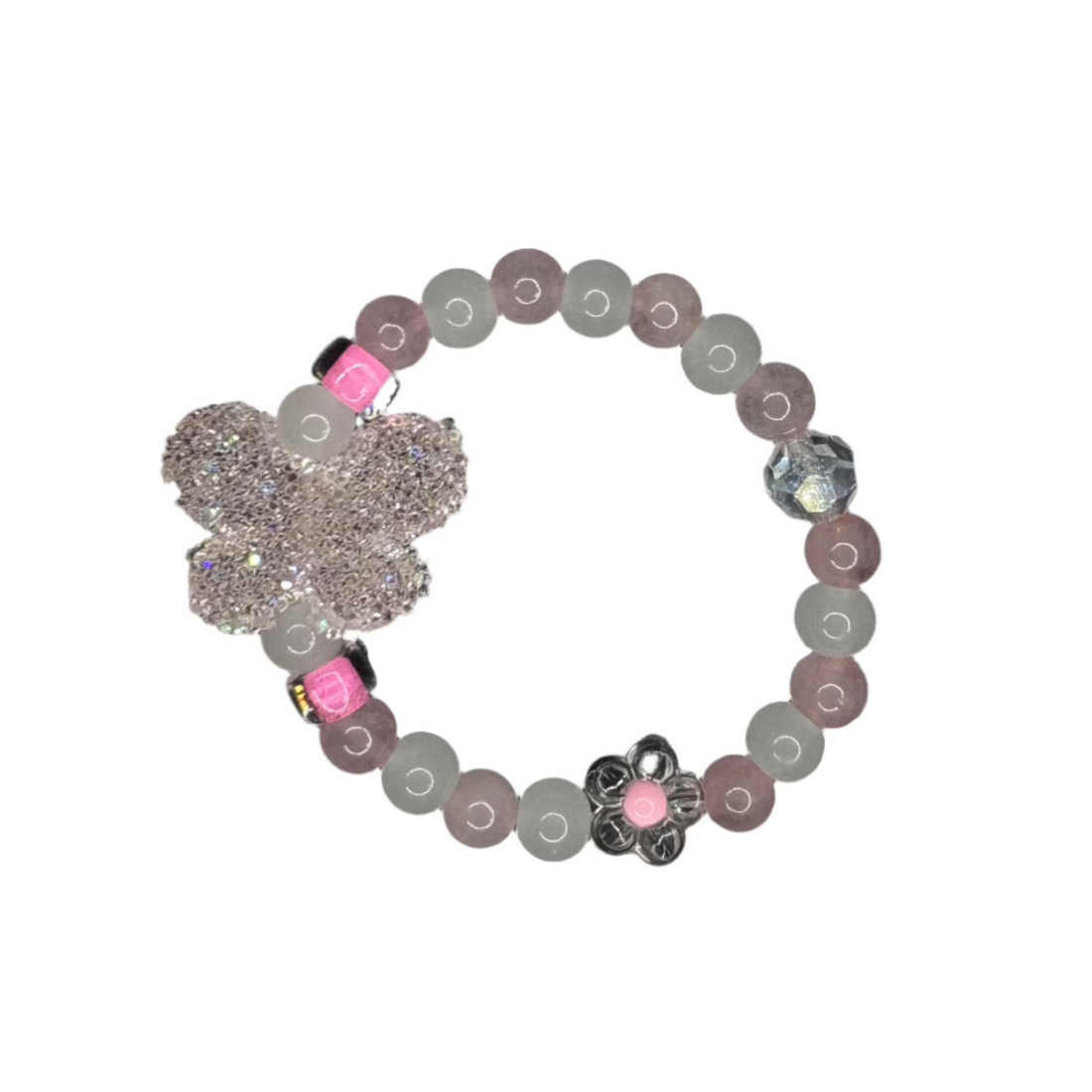 Rose Quartz Beads | White Frosty Beads | Pink Pony Bead Bracelet with Gummy Butterfly (Copy) Charms By Prince™