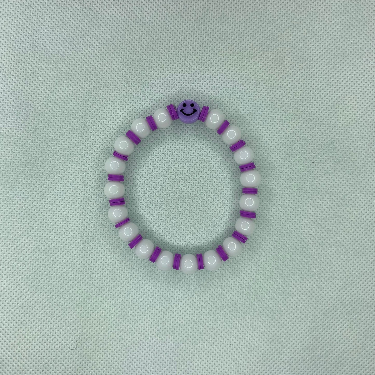 Purple Smiley Face Handmade Clay Bead Bracelet