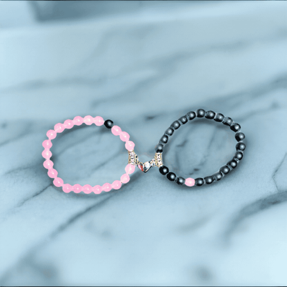 Love Heart Magnetic Beaded Bracelet Set (Pink)